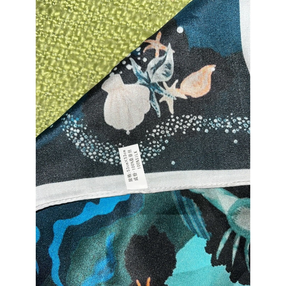 silk scarves lot of‎ 3 , 1 handrolled scarf , ocean , geometric , floral - Picture 13 of 15